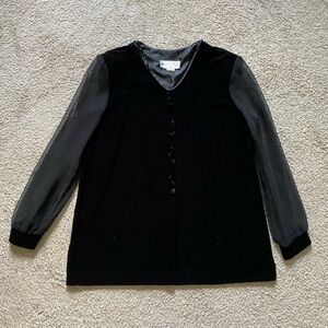 VTG ~ 1990s ~ Betsy's Things ~ Black Velvet and Sheer Blouse ~ Gothic ~ Size XLP